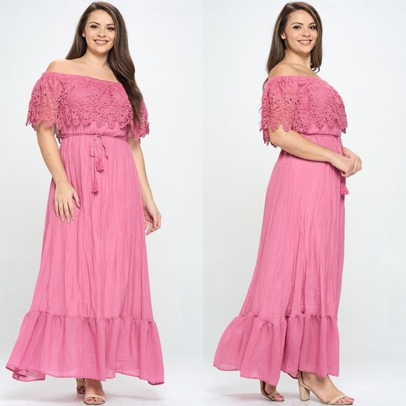 Away on Vacay Pink Off Shoulder Plus Size Maxi Dress - Picture 2 of 3